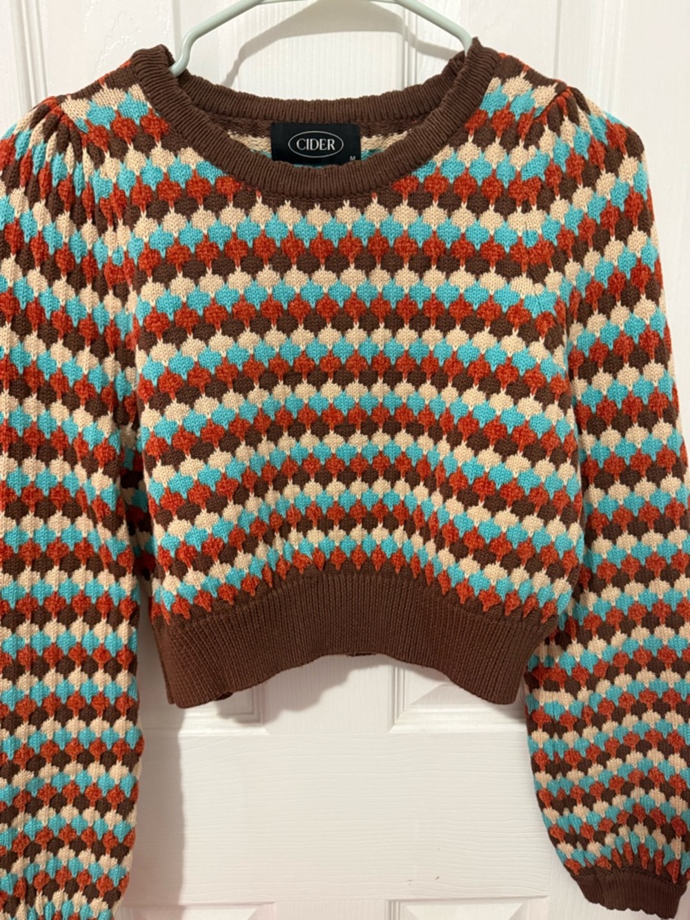 Cider Cropped Crewneck Sweater in Brown, Cream, Turquoise & Rust - Picture 2 of 4